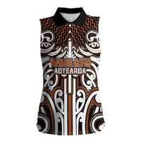 Custom Aotearoa Waikato Women Sleeveless Polo Shirt Maori Tribal Pattern Mix Poutama LT05 Female Orange - Polynesian Pride