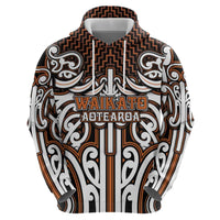 Custom Aotearoa Waikato Zip Hoodie Maori Tribal Pattern Mix Poutama