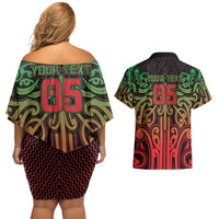 Custom Aotearoa Tuhoe Couples Matching Off Shoulder Short Dress and Hawaiian Shirt Maori Tribal Pattern Mix Poutama LT05 - Polynesian Pride