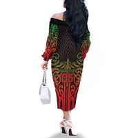 Custom Aotearoa Tuhoe Family Matching Off The Shoulder Long Sleeve Dress and Hawaiian Shirt Maori Tribal Pattern Mix Poutama LT05 - Polynesian Pride