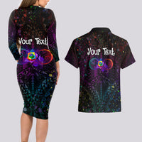 I See Your True Colors Personalised Couples Matching Long Sleeve Bodycon Dress and Hawaiian Shirt Autism Awareness LT05 - Polynesian Pride