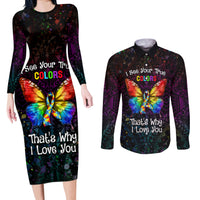 I See Your True Colors Personalised Couples Matching Long Sleeve Bodycon Dress and Long Sleeve Button Shirt Autism Awareness LT05 Black - Polynesian Pride