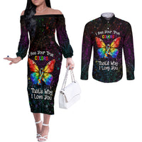 I See Your True Colors Personalised Couples Matching Off The Shoulder Long Sleeve Dress and Long Sleeve Button Shirt Autism Awareness LT05 Black - Polynesian Pride