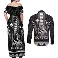 Personalised Hawaii Happy King Kamehameha Day Couples Matching Off Shoulder Maxi Dress and Long Sleeve Button Shirt Kakau Pattern
