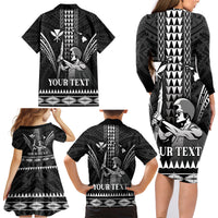 Personalised Hawaii Happy King Kamehameha Day Family Matching Long Sleeve Bodycon Dress and Hawaiian Shirt Kakau Pattern LT05 - Polynesian Pride
