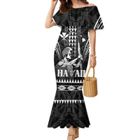 Personalised Hawaii Happy King Kamehameha Day Family Matching Mermaid Dress and Hawaiian Shirt Kakau Pattern LT05 Mom's Dress Black - Polynesian Pride