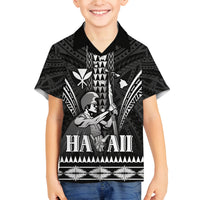 Personalised Hawaii Happy King Kamehameha Day Family Matching Off The Shoulder Long Sleeve Dress and Hawaiian Shirt Kakau Pattern LT05 Son's Shirt Black - Polynesian Pride