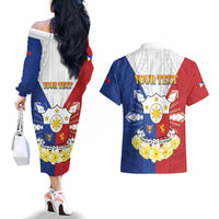 Personalised Philippines Independence Day Couples Matching Off The Shoulder Long Sleeve Dress and Hawaiian Shirt Maligayang Araw ng Kalayaan Filipino Carabao LT05 - Polynesian Pride