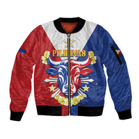 Personalised Philippines Independence Day Sleeve Zip Bomber Jacket Maligayang Araw ng Kalayaan Filipino Carabao LT05 Unisex Red - Polynesian Pride