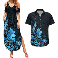 Matariki New Zealand Couples Matching Summer Maxi Dress and Hawaiian Shirt Maori Pattern Blue Galaxy LT05 Blue - Polynesian Pride