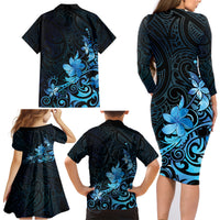 Matariki New Zealand Family Matching Long Sleeve Bodycon Dress and Hawaiian Shirt Maori Pattern Blue Galaxy LT05 - Polynesian Pride