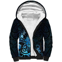 Matariki New Zealand Sherpa Hoodie Maori Pattern Blue Galaxy