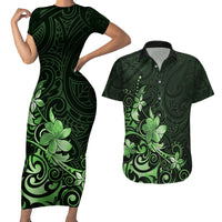 Matariki New Zealand Couples Matching Short Sleeve Bodycon Dress and Hawaiian Shirt Maori Pattern Green Galaxy LT05 Green - Polynesian Pride