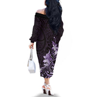 Matariki New Zealand Family Matching Off The Shoulder Long Sleeve Dress and Hawaiian Shirt Maori Pattern Purple Galaxy LT05 - Polynesian Pride