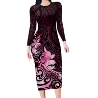 Matariki New Zealand Family Matching Long Sleeve Bodycon Dress and Hawaiian Shirt Maori Pattern Pink Galaxy LT05 Mom's Dress Pink - Polynesian Pride