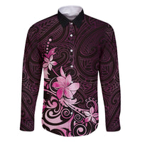 Matariki New Zealand Family Matching Off Shoulder Short Dress and Hawaiian Shirt Maori Pattern Pink Galaxy LT05 Dad's Shirt - Long Sleeve Pink - Polynesian Pride
