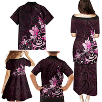 Matariki New Zealand Family Matching Puletasi and Hawaiian Shirt Maori Pattern Pink Galaxy LT05 - Polynesian Pride