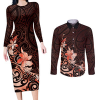Matariki New Zealand Couples Matching Long Sleeve Bodycon Dress and Long Sleeve Button Shirt Maori Pattern Red Galaxy LT05 Red - Polynesian Pride