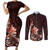 Matariki New Zealand Couples Matching Short Sleeve Bodycon Dress and Long Sleeve Button Shirt Maori Pattern Red Galaxy LT05 Red - Polynesian Pride