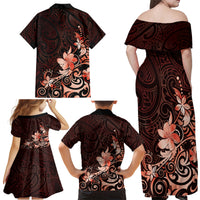 Matariki New Zealand Family Matching Off Shoulder Maxi Dress and Hawaiian Shirt Maori Pattern Red Galaxy LT05 - Polynesian Pride