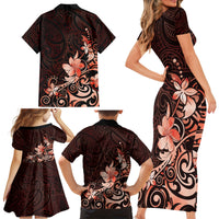 Matariki New Zealand Family Matching Short Sleeve Bodycon Dress and Hawaiian Shirt Maori Pattern Red Galaxy LT05 - Polynesian Pride