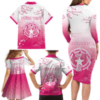 Personalized Sakura Marianas Family Matching Long Sleeve Bodycon Dress and Hawaiian Shirt CNMI Seal LT05 - Polynesian Pride