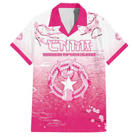 Personalized Sakura Marianas Family Matching Long Sleeve Bodycon Dress and Hawaiian Shirt CNMI Seal LT05 Dad's Shirt - Short Sleeve Pink - Polynesian Pride