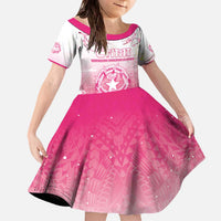 Personalized Sakura Marianas Family Matching Off The Shoulder Long Sleeve Dress and Hawaiian Shirt CNMI Seal LT05 Daughter's Dress Pink - Polynesian Pride