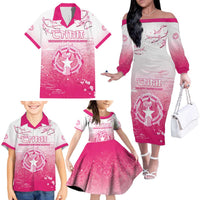 Personalized Sakura Marianas Family Matching Off The Shoulder Long Sleeve Dress and Hawaiian Shirt CNMI Seal LT05 - Polynesian Pride