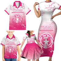Personalized Sakura Marianas Family Matching Short Sleeve Bodycon Dress and Hawaiian Shirt CNMI Seal LT05 - Polynesian Pride