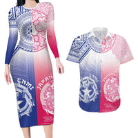 Custom Northern Mariana Islands And Japan Together Couples Matching Long Sleeve Bodycon Dress and Hawaiian Shirt LT05 White - Polynesian Pride