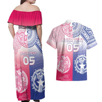 Custom Northern Mariana Islands And Japan Together Couples Matching Off Shoulder Maxi Dress and Hawaiian Shirt LT05 - Polynesian Pride