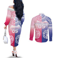 Custom Northern Mariana Islands And Japan Together Couples Matching Off The Shoulder Long Sleeve Dress and Long Sleeve Button Shirt LT05 - Polynesian Pride