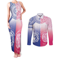 Custom Northern Mariana Islands And Japan Together Couples Matching Tank Maxi Dress and Long Sleeve Button Shirt LT05 White - Polynesian Pride