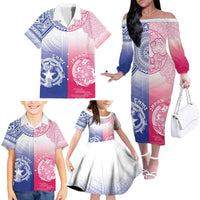 Custom Northern Mariana Islands And Japan Together Family Matching Off The Shoulder Long Sleeve Dress and Hawaiian Shirt LT05 - Polynesian Pride