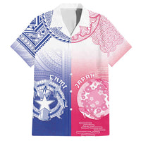 Custom Northern Mariana Islands And Japan Together Family Matching Off Shoulder Maxi Dress and Hawaiian Shirt LT05 Dad's Shirt - Short Sleeve White - Polynesian Pride