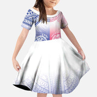 Custom Northern Mariana Islands And Japan Together Family Matching Puletasi and Hawaiian Shirt LT05 Daughter's Dress White - Polynesian Pride