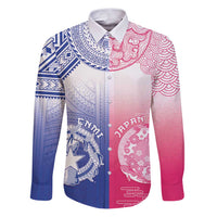 Custom Northern Mariana Islands And Japan Together Family Matching Puletasi and Hawaiian Shirt LT05 Dad's Shirt - Long Sleeve White - Polynesian Pride
