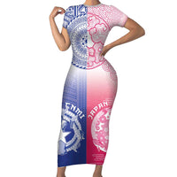 Custom Northern Mariana Islands And Japan Together Family Matching Short Sleeve Bodycon Dress and Hawaiian Shirt LT05 Mom's Dress White - Polynesian Pride