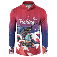 Guam Blue Marlin Fishing Button Sweatshirt Polynesian Style