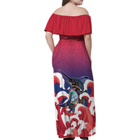 Guam Blue Marlin Fishing Family Matching Off Shoulder Maxi Dress and Hawaiian Shirt Polynesian Style LT05 - Polynesian Pride