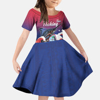Guam Blue Marlin Fishing Family Matching Puletasi and Hawaiian Shirt Polynesian Style LT05 Daughter's Dress Red - Polynesian Pride