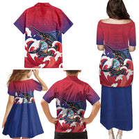 Guam Blue Marlin Fishing Family Matching Puletasi and Hawaiian Shirt Polynesian Style LT05 - Polynesian Pride