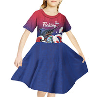 Guam Blue Marlin Fishing Kid Short Sleeve Dress Polynesian Style