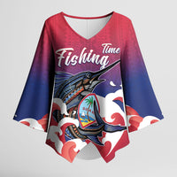 Guam Blue Marlin Fishing Kimono Sleeve Blouse Polynesian Style