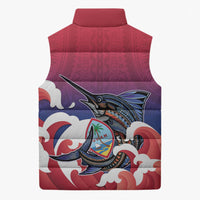 Guam Blue Marlin Fishing Sleeveless Puffer Jacket Polynesian Style LT05 - Polynesian Pride