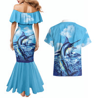 Hawaii Blue Marlin Fishing Couples Matching Mermaid Dress and Hawaiian Shirt LT05 - Polynesian Pride