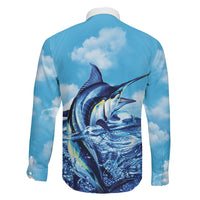 Hawaii Blue Marlin Fishing Family Matching Off The Shoulder Long Sleeve Dress and Hawaiian Shirt LT05 - Polynesian Pride