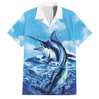 Hawaii Blue Marlin Fishing Family Matching Off Shoulder Short Dress and Hawaiian Shirt LT05 Dad's Shirt - Short Sleeve Blue - Polynesian Pride