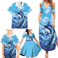 Hawaii Blue Marlin Fishing Family Matching Summer Maxi Dress and Hawaiian Shirt LT05 - Polynesian Pride